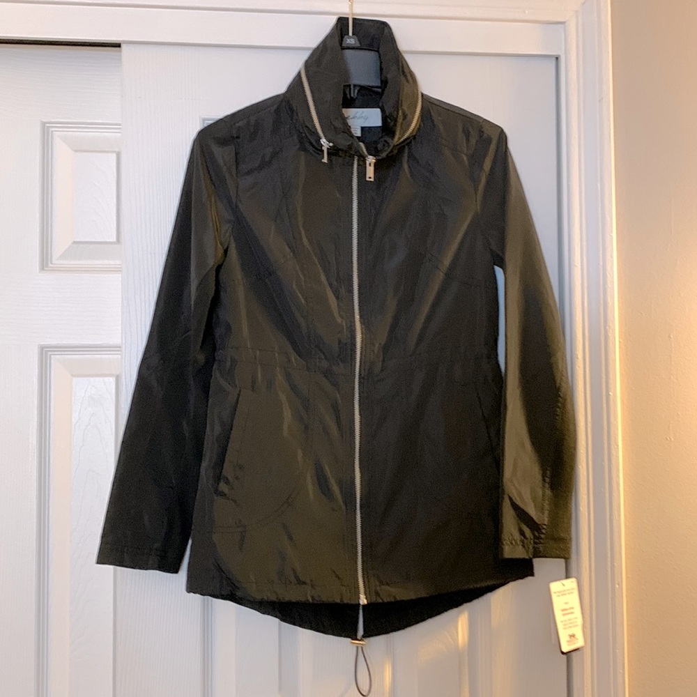-SEBBY black 100% polyester jacket with attached hood!